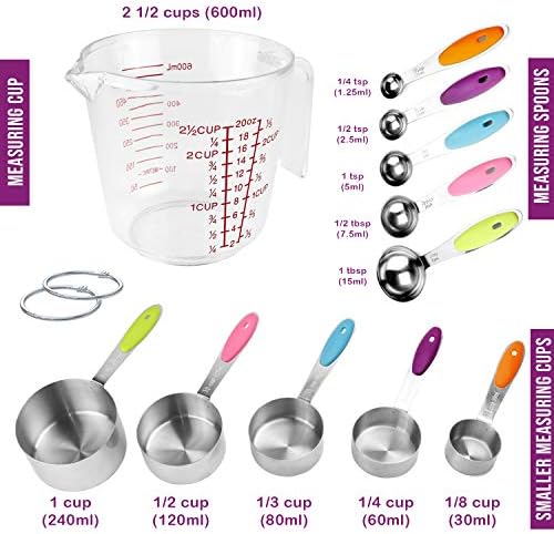 Measuring Cups and Spoons Set 11 Piece. Includes 10 Stainless Steel