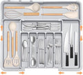 Silverware Organizer Expandable Kitchen Drawer Organizer Adjustable 22"x 19" Utensil Organizer with Rubber Feets Cutlery Drawer Organizer for Spoons Forks Knives Kitchen Organizers and Storage Grey