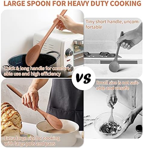 Big Wooden Spoon for Cooking, Large Wood Scoop Utensil, 17-inch