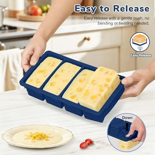 Silicone Freezer Trays with Lid (4-Pack), 1-Cup, 2-Cup, 1/2-Cup &