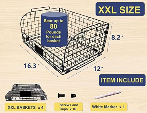 4 Pack XXL Stackable Wire Baskets, 16.3''x12''x8.2''