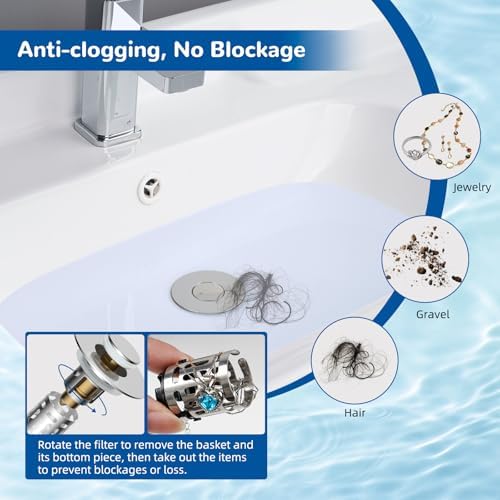 Hibbent Upgraded 3 in 1 Bathroom Sink Drain Strainer, Pop Up Stopper