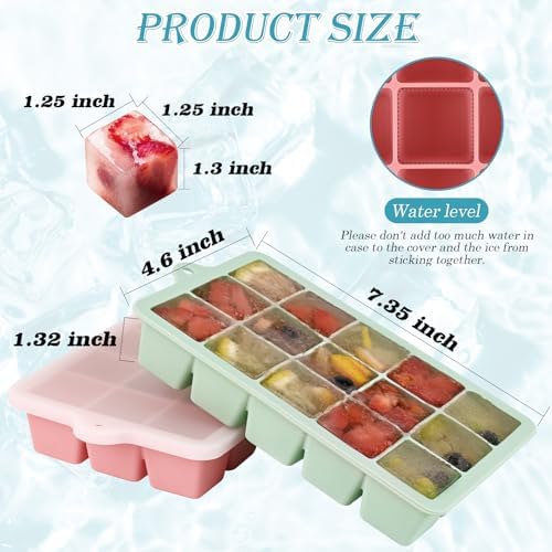 HUAKENER 2 Pack Silicone Ice Cube Tray, Ice Cube Trays for Freezer