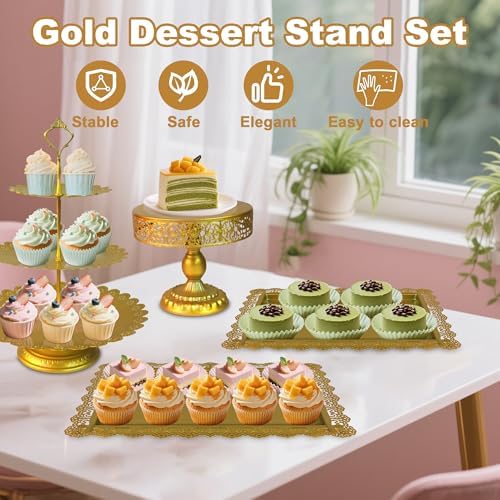 Gold Cake Stands Set, 5pcs Metal Tiered Cupcake Diaplay Stand Serving