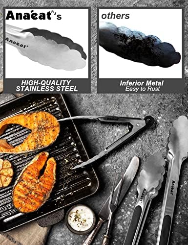 Anaeat Stainless Steel Locking Tongs, Set of 3