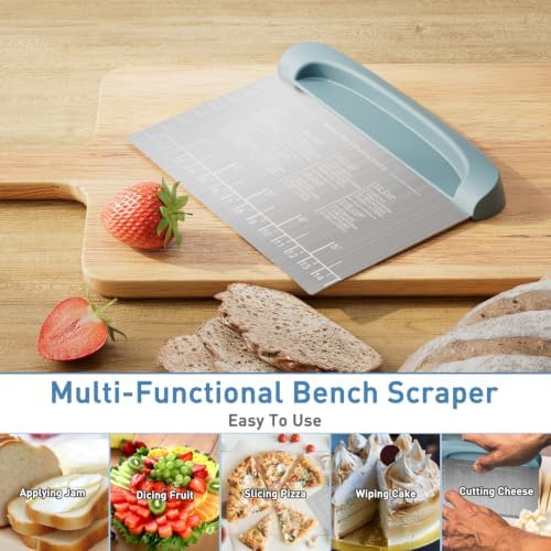 2 IN 1 Upgrade Bench Scraper, Dough Scraper, Stainless Steeel with