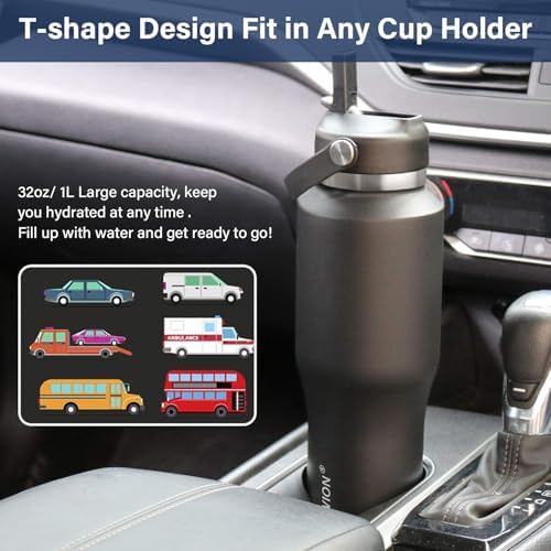 32 oz Insulated Water Bottle Stainless Steel Triple-Wall with Straw