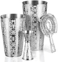 Kitessensu Etched Boston Cocktail Shaker Set, Baroque Scroll Engraved