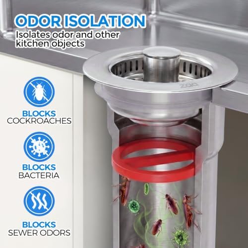 ZAA 3-in-1 Kitchen Sink Drain Strainer, 304 Stainless Steel