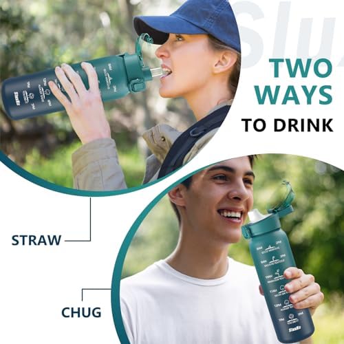 SLUXKE 32oz Insulated Water Bottle with 2Lids(Straw Lid & Spout Lid)