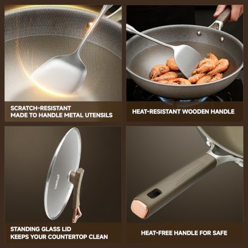 13" Titanium Hybrid Woks with Lid & Stir-fry Pans Nonstick, Induction