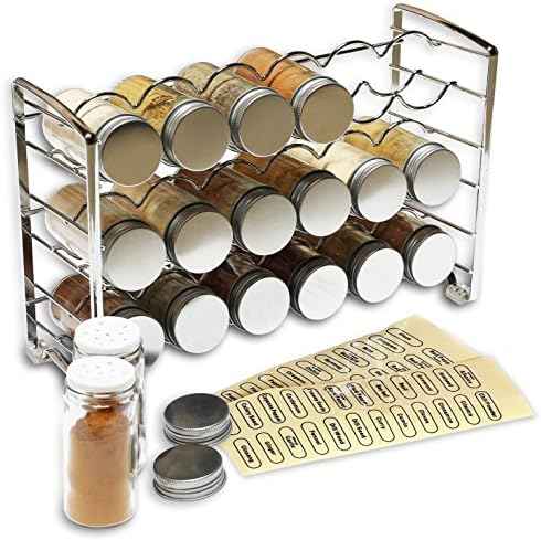 Deco Brothers Spice Rack Stand holder with 18 Bottles and 48 Labels