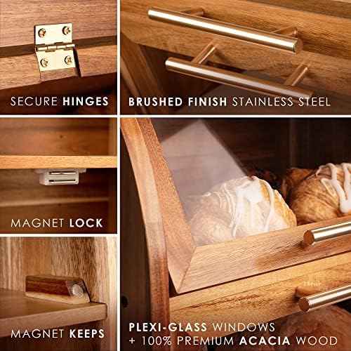 Arise Acacia Wooden Bread Box for Kitchen Countertop, Extra Large 2-Shelf