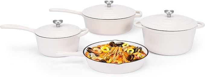 QuliMetal Nonstick Enameled Cast Iron Cookware Set, 4-Pcs Pots and Pans by QuliMetal