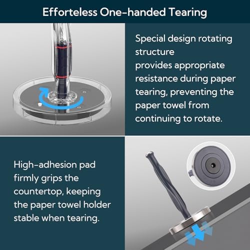 KITCHENDAO One-Handed Countertop Paper Towel Holder, Stainless Steel