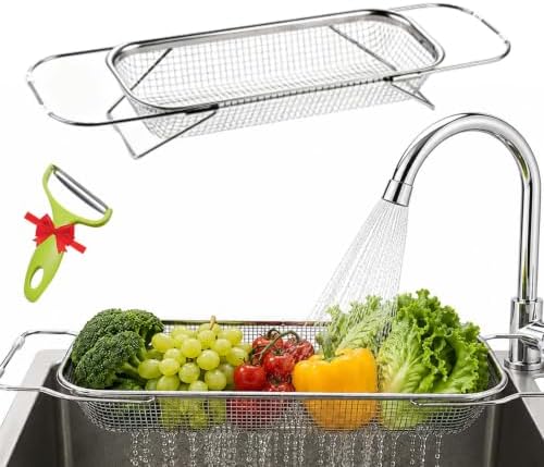 Expandable Over-the-Sink Strainer Basket, Stainless Steel Mesh