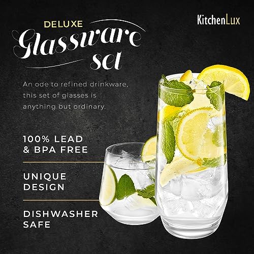 Kitchen Lux Drinking Glasses Set of 8 - Highball Tumbler & Rocks