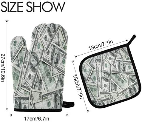 QMXO Funny American Dollar Money Oven Mitts Quilted Cotton Lining