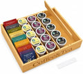 MinBoo Premium Bamboo Coffee Station & Tea Bag Organizer Box -7 Adjustable Slots with Removable Dividers, Silicone Non-Slip Pads - Eco-Friendly Countertop & Drawer Storage for K-Cups, Office Breakroom