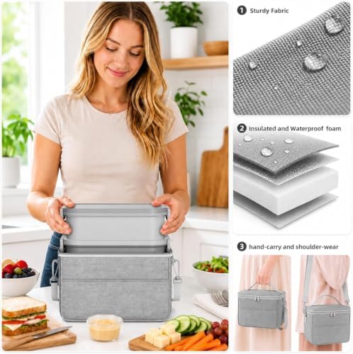 Adults Lunchbox Bento Box with Lunch Bag- 74 OZ All-in-One Stackable