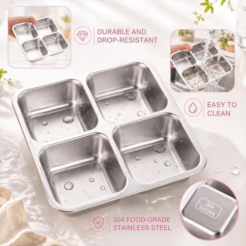 4 Pack Stainles Steel Snack Container with Lid, Pink