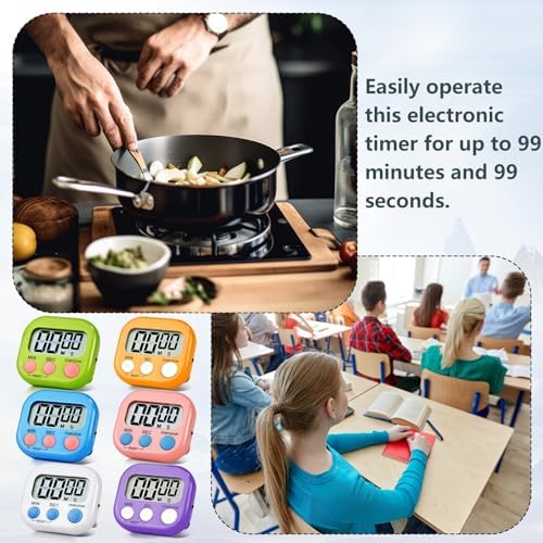 6-Pack Magnetic Digital Kitchen Timers, Multicolor