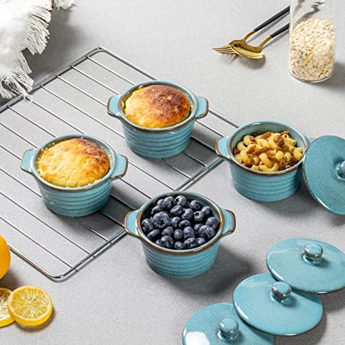 Creme Brulee Ramekins 8 oz with Lids, Oven Safe Bowls for French Onion
