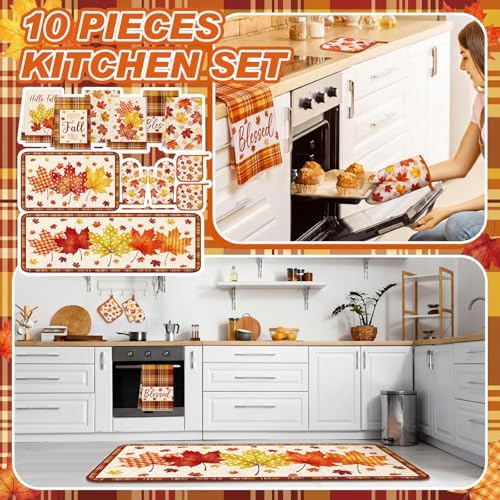 Bencailor 12 Pcs Fall Kitchen Decor Sets 6 Maple Leaves Kitchen Towels