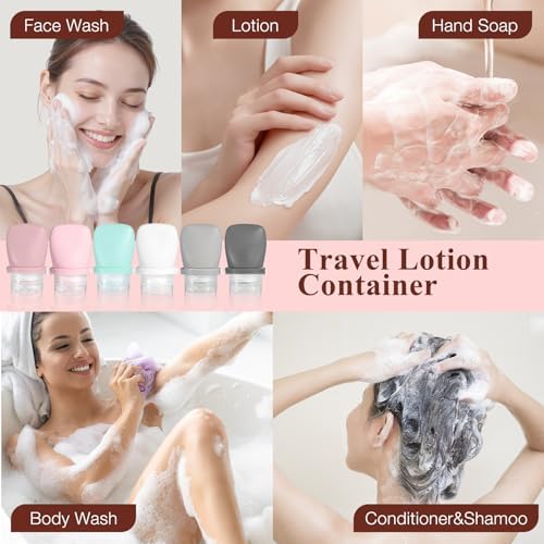 6 Pack 1 oz Silicone Travel Bottles Refillable Leak Proof