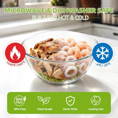 4 Pack Glass Mixing Bowls Sets (4.8QT, 2.9QT, 2.4QT, 1.7QT)