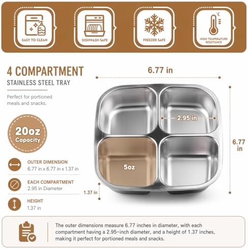 2 Pack Stainless Steel Snack Containers with Airtight Lids, 4