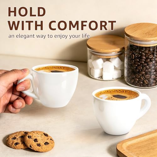 Pilnocok Ceramic Espresso Cups Set of 2, 2.5 oz White Small Coffee