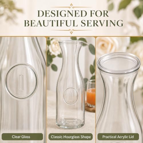 Set Of 4 Glass Carafes & Pitchers For Mimosa Bar Supplies, 1 Liter