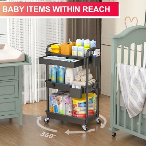 Goovilla 3 Tier Rolling Utility Cart Organizer, Black