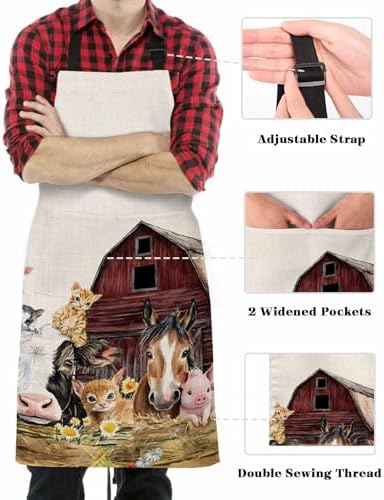Farm Cow Pig Aprons for Women Men with Pockets, Farmhouse Animals