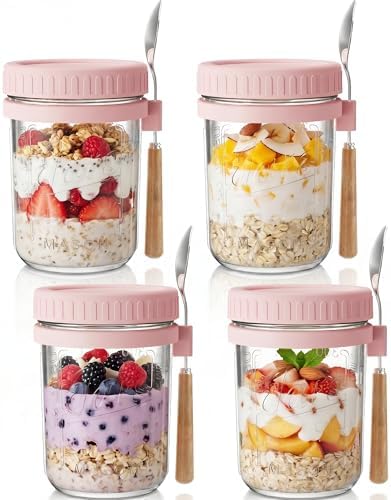 16oz Glass Overnight Oats Containers with Lids, 4 Pack