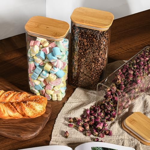 D2scrma 64oz/2Qt Rectangle Glass Storage Containers with Lids 3-Pack