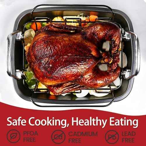 25 lb Nonstick Turkey Roasting Pan with w/Rack, 17.3 in, Box Included