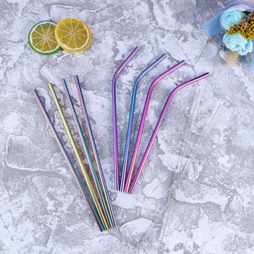8pcs Drinking Straws Rainbow Reusable Set, Stainless Steel