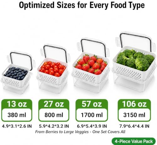Fruit Storage Containers for Fridge, 4 Pack