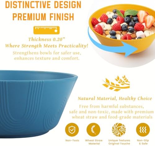 Homienly Unbreakable Cereal Bowls, Wheat Straw Bowl with Textured