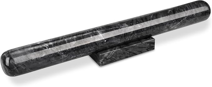 Marble Rolling Pin with Stand, 15.7" Black Stone French Heavy Polished Non by HESHIBI