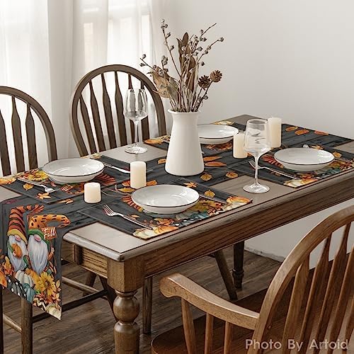 Artoid Mode Gnomes Leaves Pumpkins Fall Placemats Set of 6-12