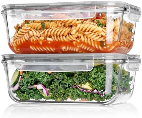 Vtopmart 2 Pack 1860ml/63oz Glass Storage Containers, Grey