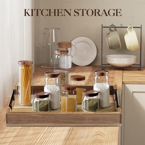 GarveeHome Acacia Serving Tray with Metal Handles, 17 in Wood Serving