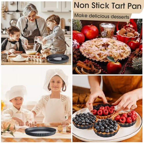 Ziliny 8 Pcs Tart Pan with Removable Bottom, Round Fluted Quiche Pans