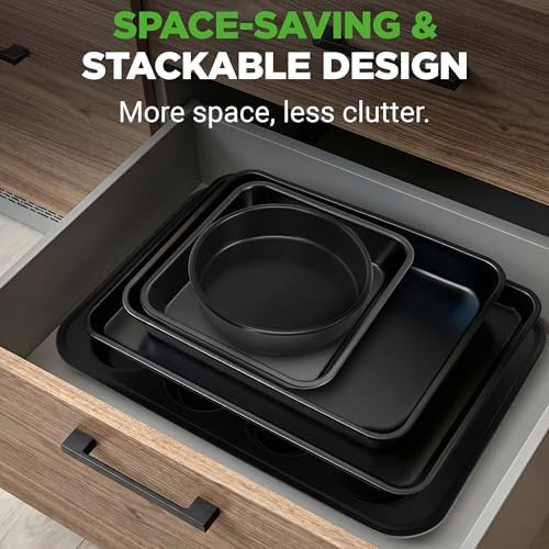 NutriChef Stackable Non-Stick Baking Pan Set – Carbon Steel Bakeware