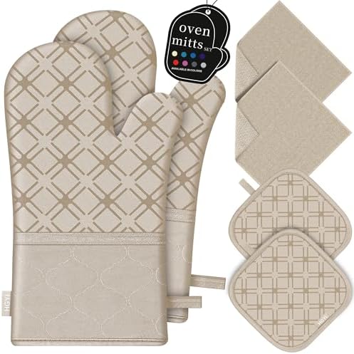 Oven Mitts and Pot Holders Set with Dishcloths, 500 Degree Heat