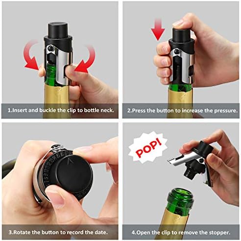 HYZ 2-Pack Champagne Stoppers with Built-in Vacuum Pump, Black