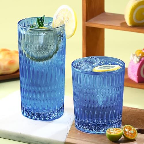 Loivttvv Glassware Drinking Glasses Set of 8, 14 oz Highball Glasses &